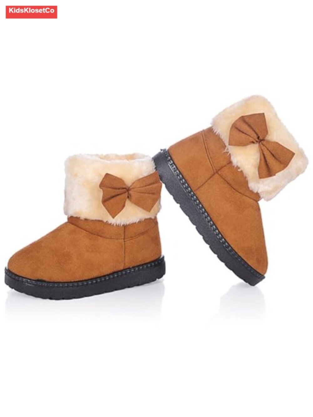 Girls Snow Boots - Faux Fur Lining Suede Leather Slip-On Warm Winter Boots